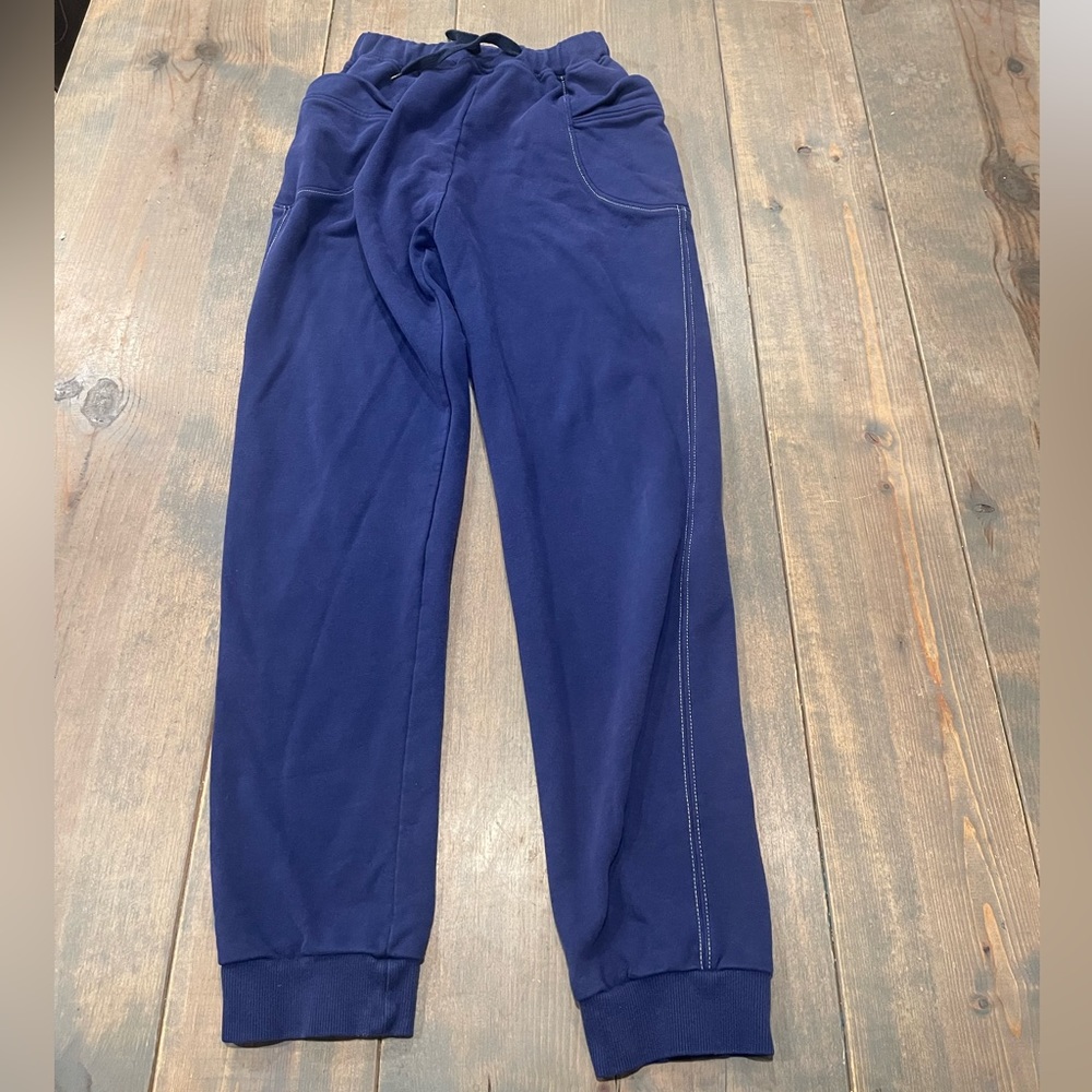 Binpaw Men’s Elastic Waist Solid Blue Jogger Pants Side Pockets Cotton Sz: S